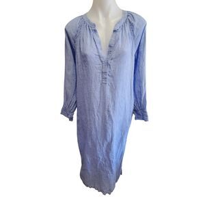 J.Crew Bungalow Cabana Maxie Long Sleeve Dress Blue 100% Linen Oversized XS
